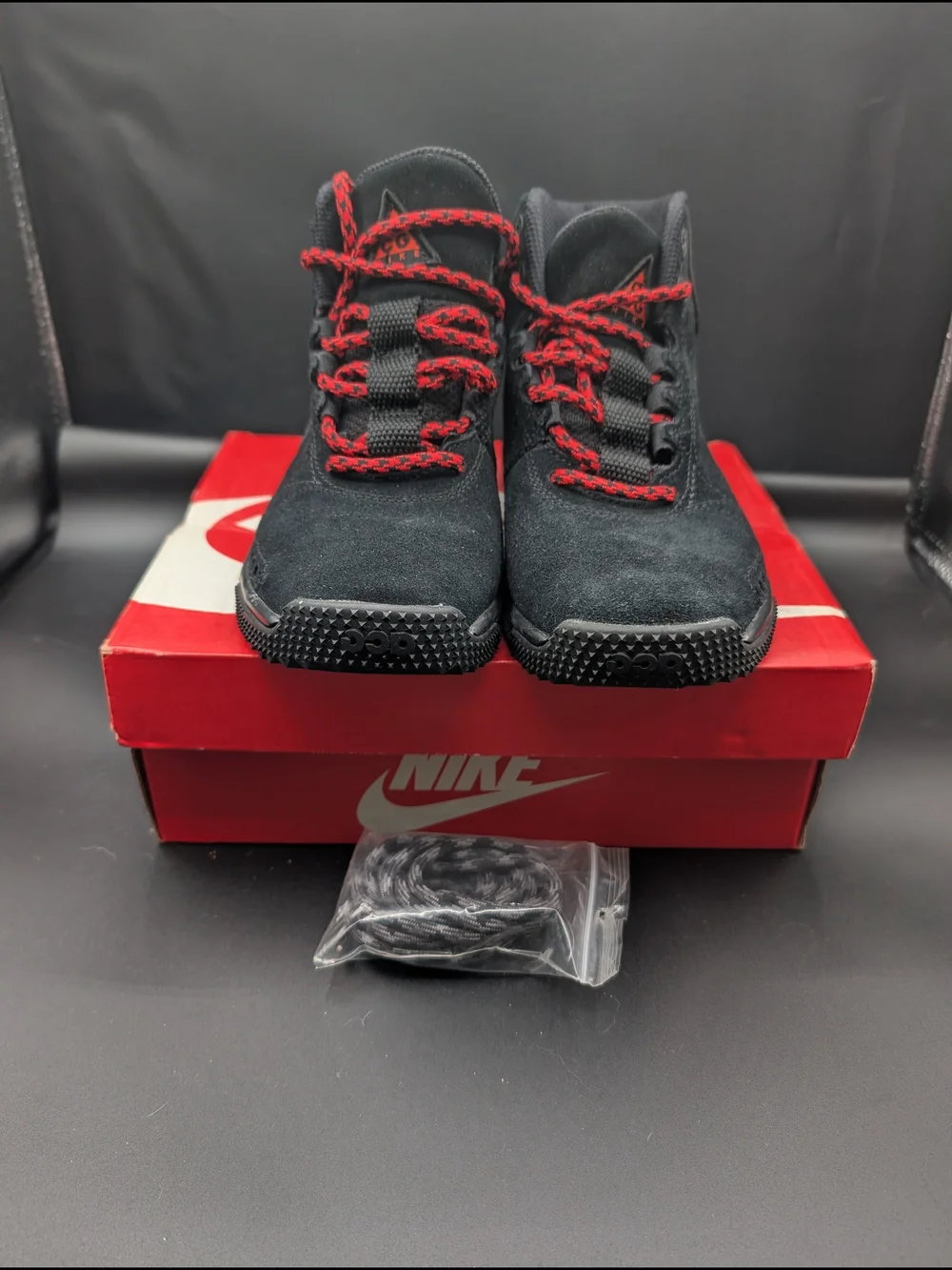 Boy's Nike Black Suede High-Top Sneakers with Red Accents